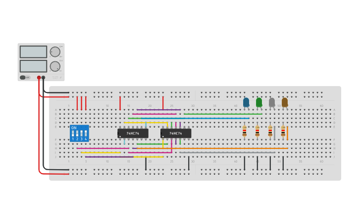 Circuit design Johnson Counter - Tinkercad