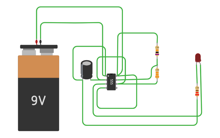 Circuit design LED FLASHER WITH IC 555 - Tinkercad