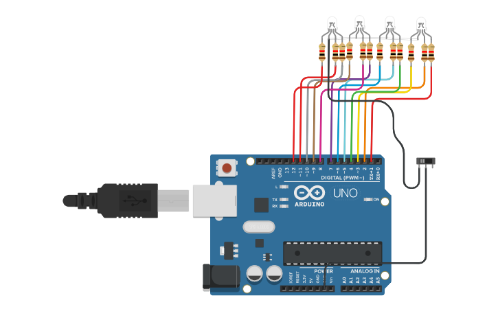 Led Module In Tinkercad Circuit design LED circuit with four LEDs - Tinkercad