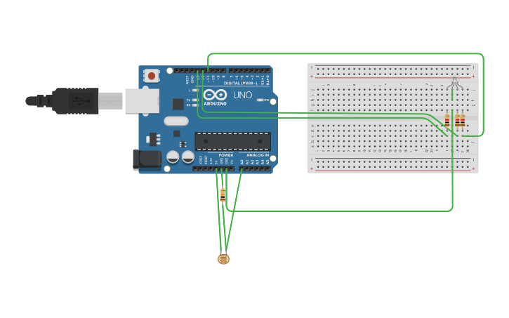 Circuit design RGB led + photoresistor - Tinkercad