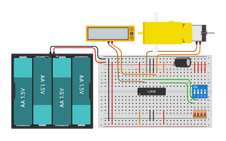 Circuit design Exemple L293 H bridge with DC motor - Tinkercad
