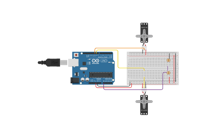 Circuit design ROBOT LIGHT FOLLOWING (ROT. CONT.) - BROTTO - Tinkercad