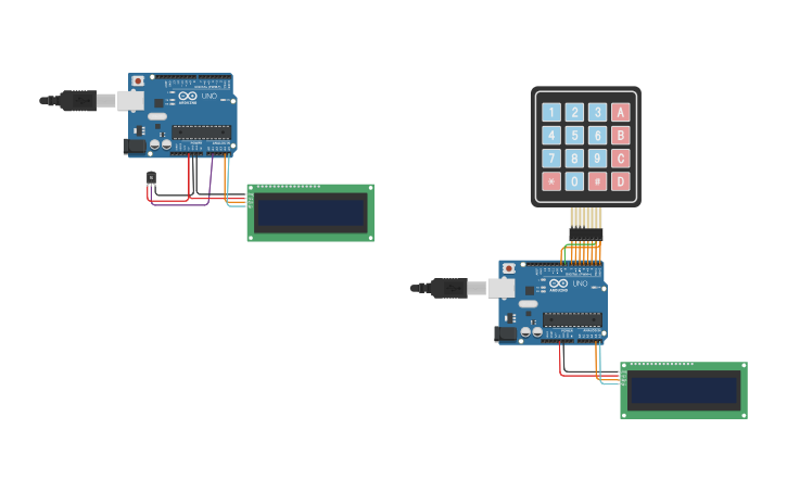 Circuit design matrix keyboard and display - Tinkercad