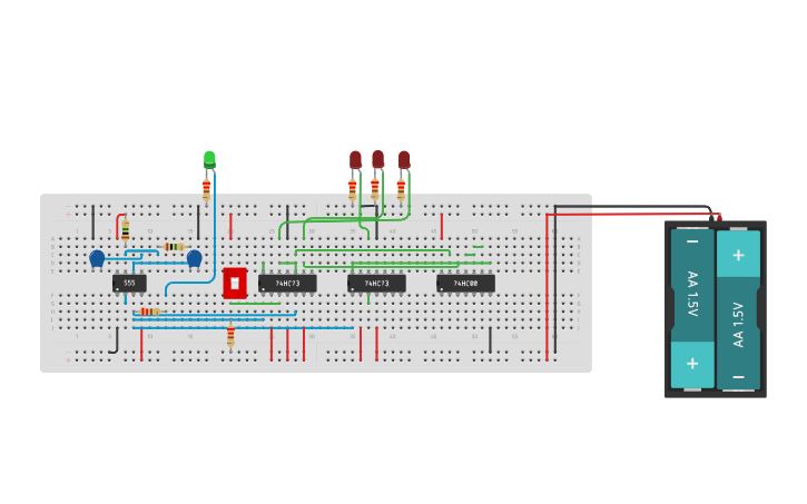 Circuit design synchronous 3 bit up counter 2 - Tinkercad