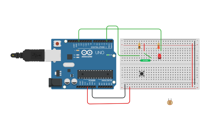 Circuit design Button LED - Tinkercad