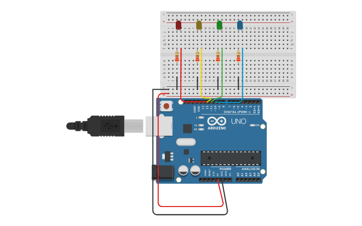 Led Ring Arduino Code Cad Circuit design Ardunio 4 led - Tinkercad
