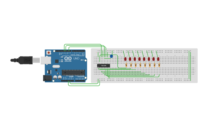 Circuit design 74HC595 Shift Register with 8 LEDS, ShiftOut Tutorial ...