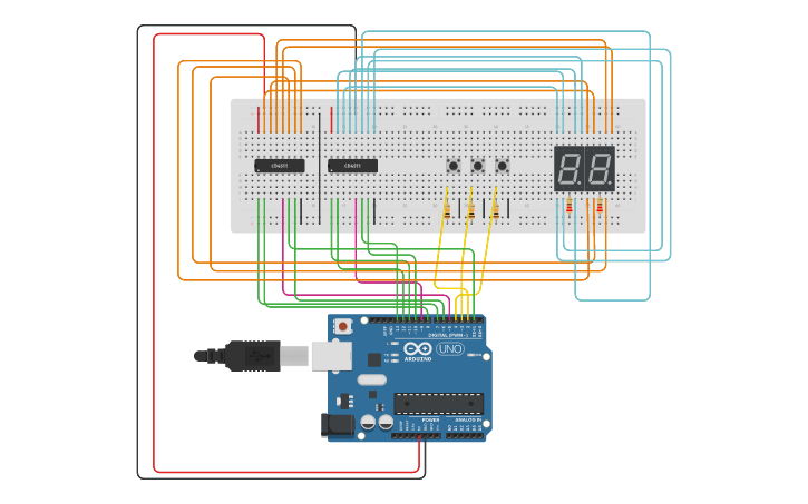 Circuit design timer 2 digits - Tinkercad