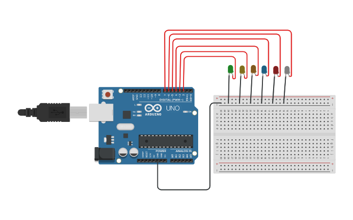 Circuit design Blinking odd and even LEDs - Tinkercad
