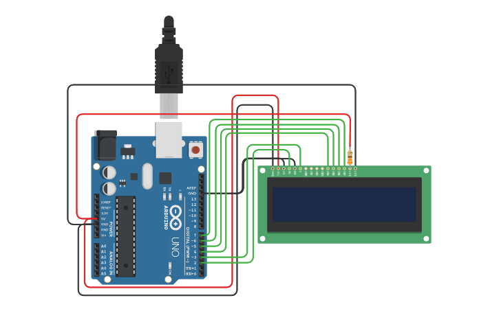 Circuit design Pantalla LCD 16x2 - Tinkercad