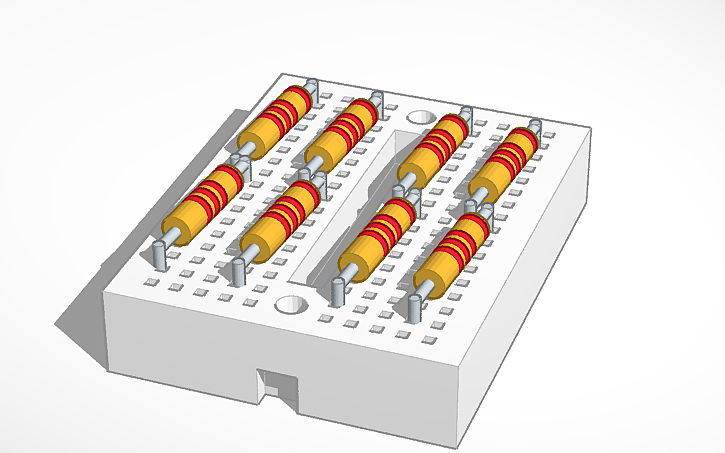 3D design Mini protoboard with resistor pack - Tinkercad