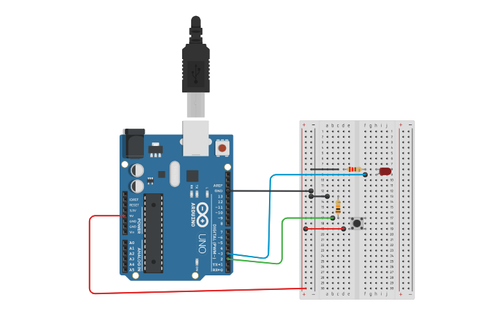Circuit design controlar un led mediante un pulsador. - Tinkercad