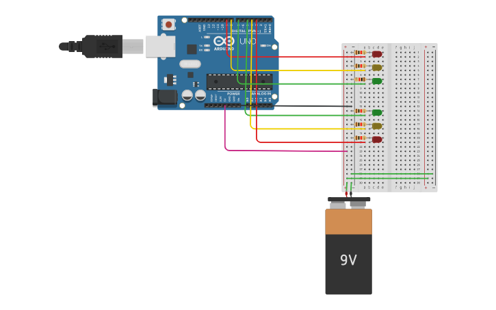 Circuit design semaforo arduino - Tinkercad