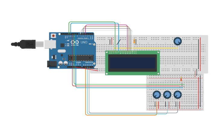 Circuit design LCD con led RGB - Tinkercad