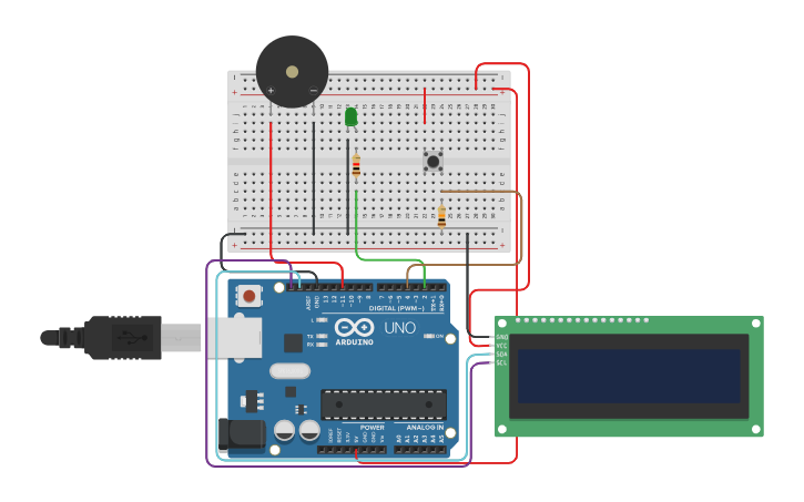 Circuit design Copy of Led Button and Buzzer - Tinkercad