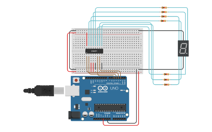 Circuit design 7 Segment Display - Tinkercad