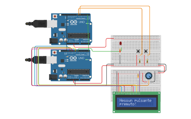 Circuit design Comunicazione seriale tra due Arduini - Tinkercad