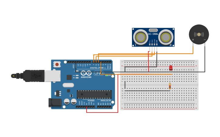 Circuit design Buzzer degin with ultrasonic sensor - Tinkercad