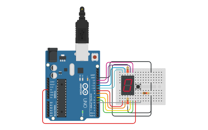 Circuit design Button Counter - Tinkercad