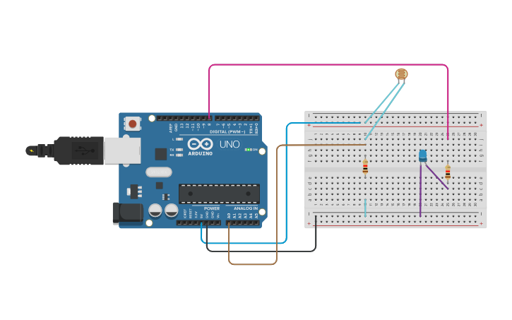 Circuit design mach cam bien anh sang - Tinkercad