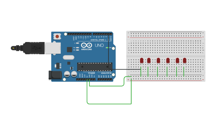 Circuit design 5 leds - Tinkercad