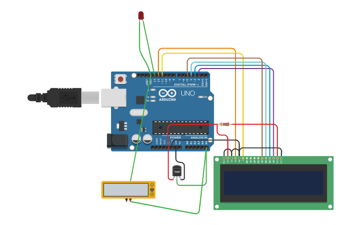 Circuit design 8.LCD - temperature LM35 sensor with Arduino - Tinkercad