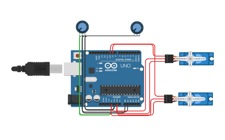 Circuit design Level 2: Dual Axis Control (Medium) - Tinkercad