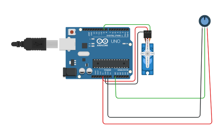 Circuit design servo motor potentiometer - Tinkercad