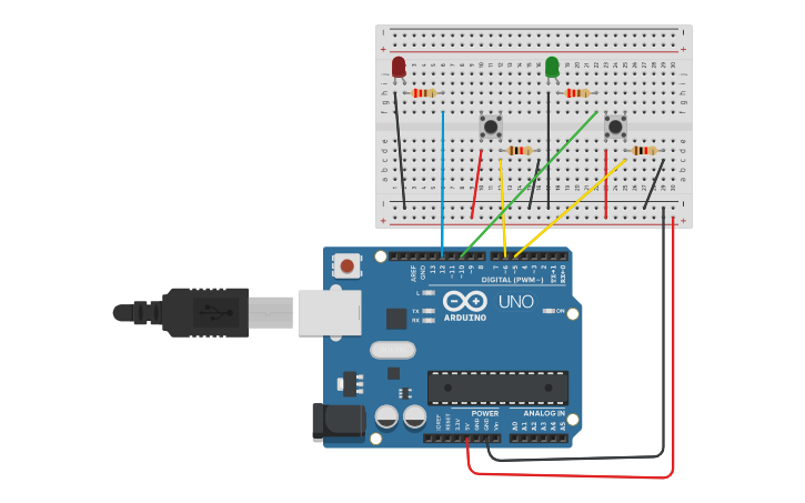 Circuit design Práctica 6.3 encendido y apagado de dos LEDs mediante ...