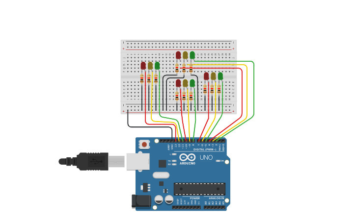 Circuit design TRAFFIC LIGHT CONTROLLER USING ARDUINO - Tinkercad