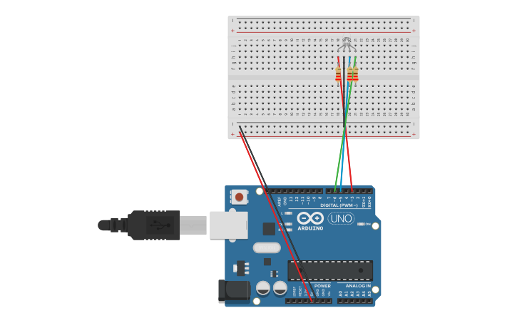 Circuit design LED RGB - Tinkercad