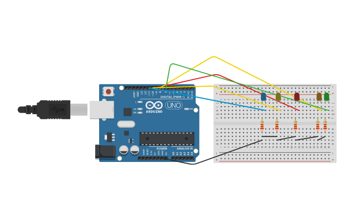 Circuit design 5 LED - Tinkercad