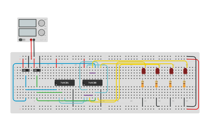 Circuit design 2 line to 4 line - Tinkercad