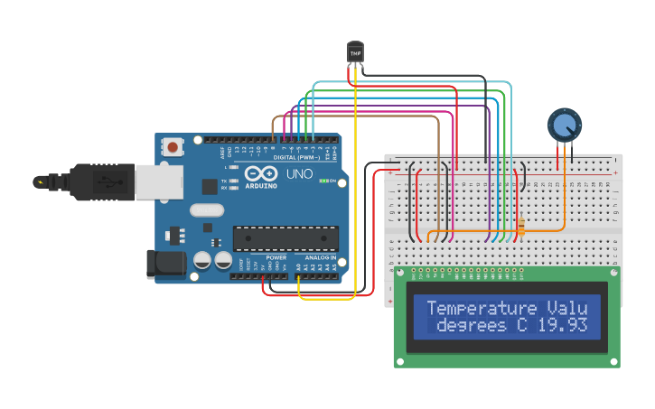 Circuit design Sensor de Temperatura - Tinkercad