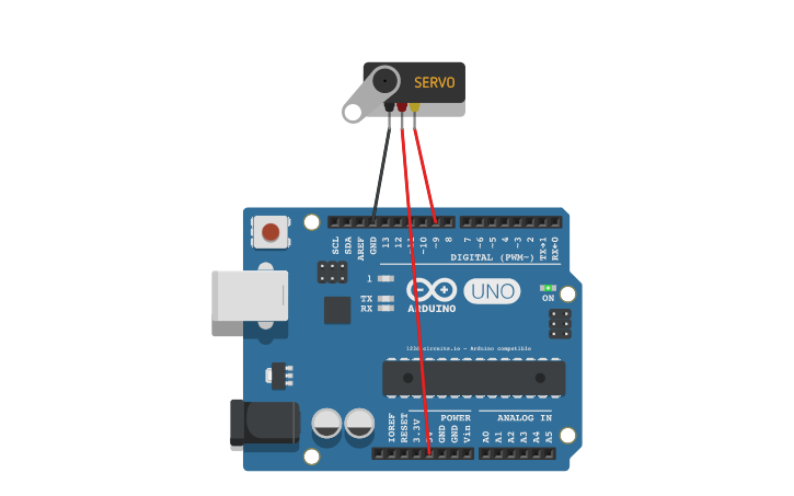Circuit design Servo sweep - Tinkercad