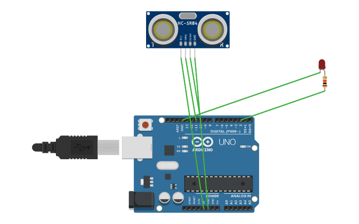 Circuit design Ultra Sonic Sensor - Tinkercad
