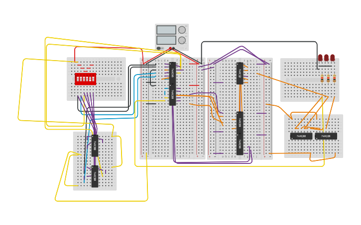Circuit design 3 bit comparator - Tinkercad