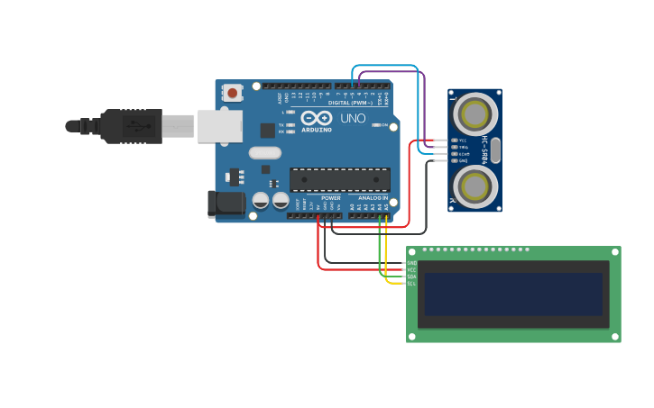 Circuit design Arduino Ultrasonic Sensor - Tinkercad