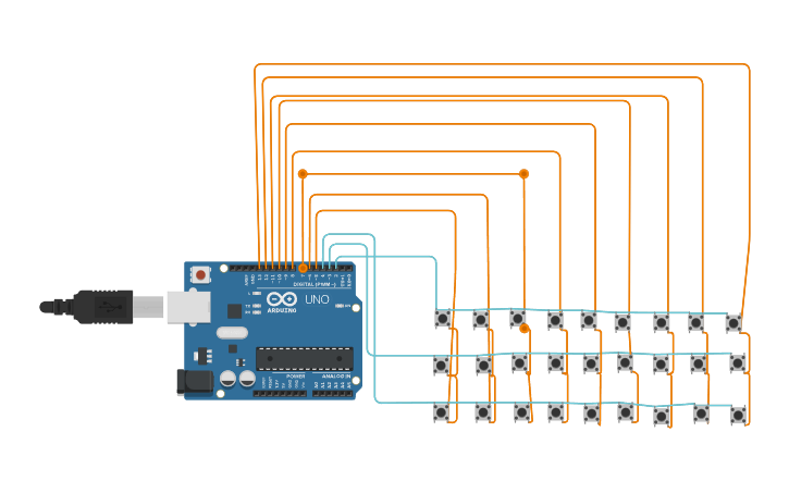 Arduino Keyboard Cad Circuit design Keyboard using Arduino and pushbutton - Tinkercad