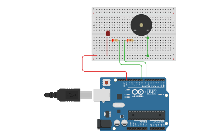 Led And Buzzer Arduino Code Circuit design Interface LED and Buzzer with Arduino Board - Tinkercad