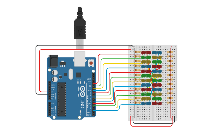 Circuit design Make it Glow Running Lights - Tinkercad
