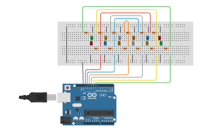 Circuit design LED Chaser - Tinkercad