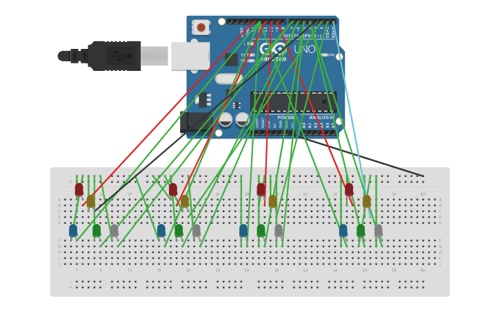Circuit design Traffic Light 4 Way - Tinkercad