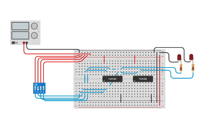 Circuit design 4 Bit Even + Odd Parity Generator-Cum-Checker - Tinkercad