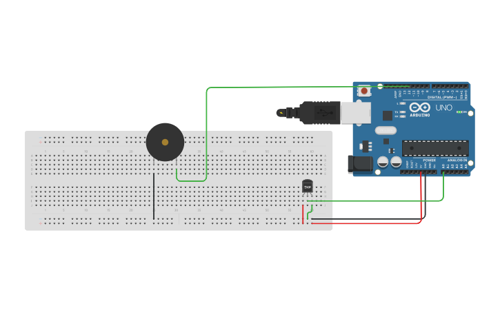 Circuit design flame detection using heat sensor - Tinkercad