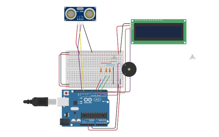 Circuit design Ultrasonic Sensor With RGB LED,Buzzer and LCD - Tinkercad