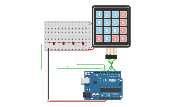 Circuit design 4x4 Keypad - Tinkercad