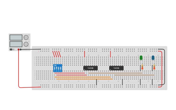 Circuit design HALF ADDER - Tinkercad