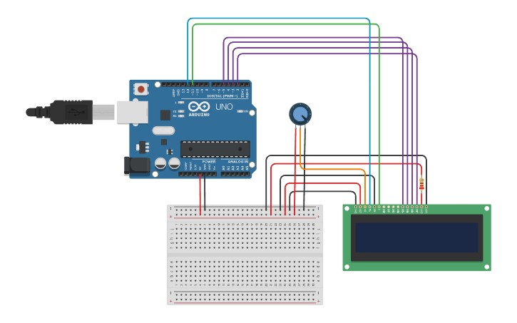 Circuit design Controlando una pantalla LCD 16x2 - Tinkercad