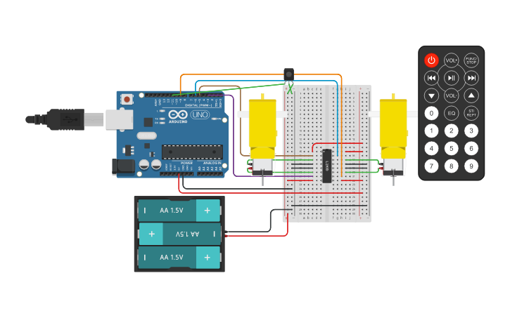 Circuit design Motor driver and remote control - Tinkercad